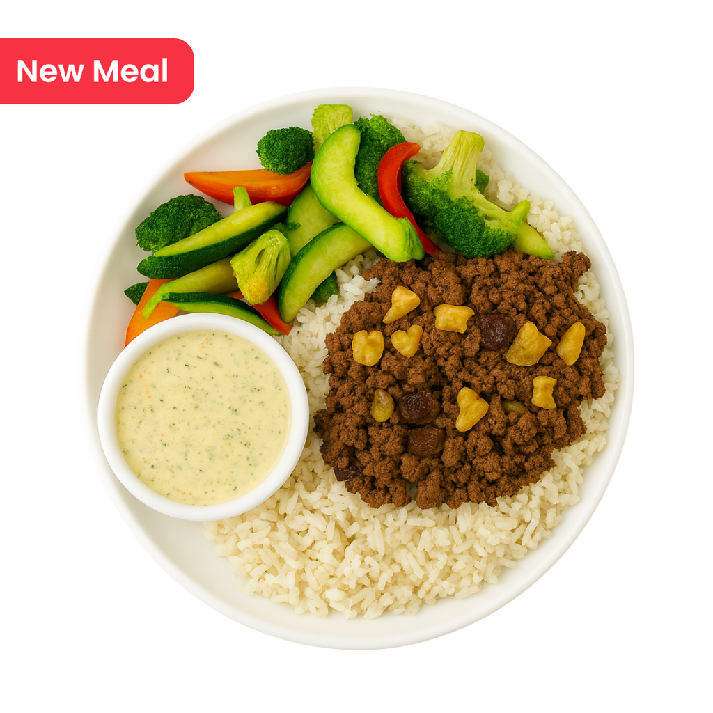 Smashed Beef Kebab & Zucchini Saute & Rice