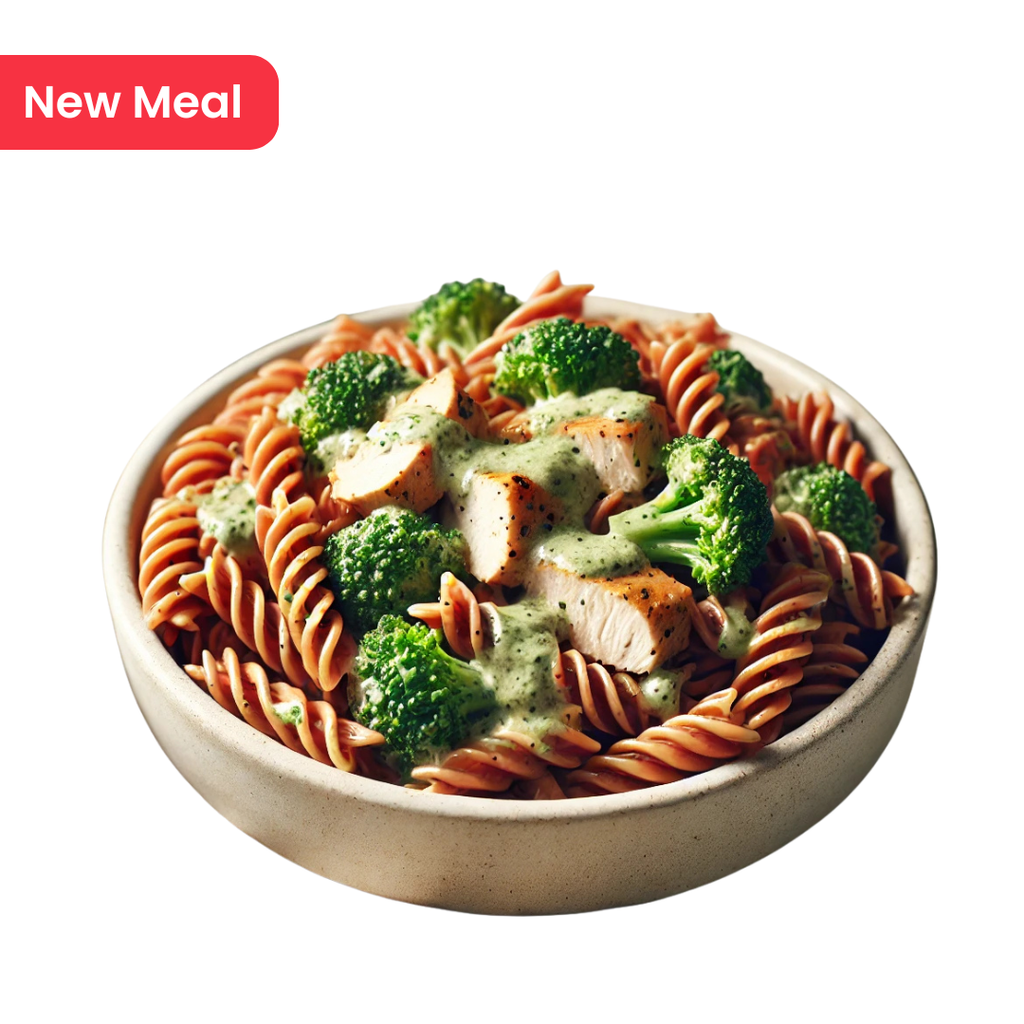 Chicken Pesto Alfredo with Broccoli on Red Lentil Pasta