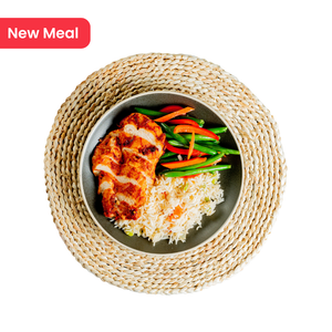 Sesame Chicken with Green Bean Sauté, Basmati Rice & Tahini