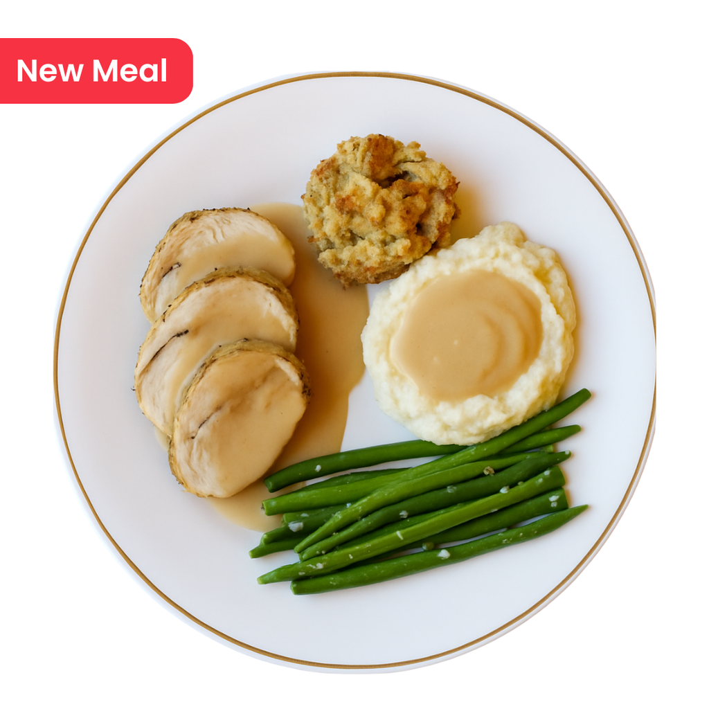 Classic Turkey Dinner with Stuffing & Mashed Potatoes