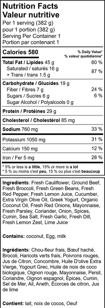 Keto Greek Gyro Bowl with Lemon Dill Cauliflower Rice and Vegetables