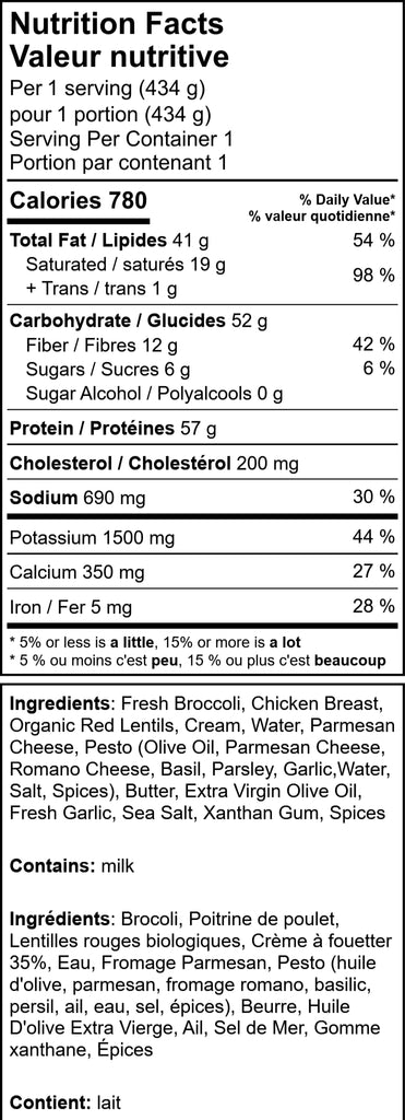 Chicken Pesto Alfredo with Broccoli on Red Lentil Pasta
