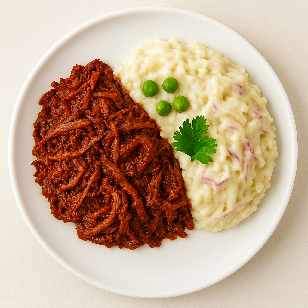 Pork Barbacoa with Rice & Peas & Creamy Cabbage