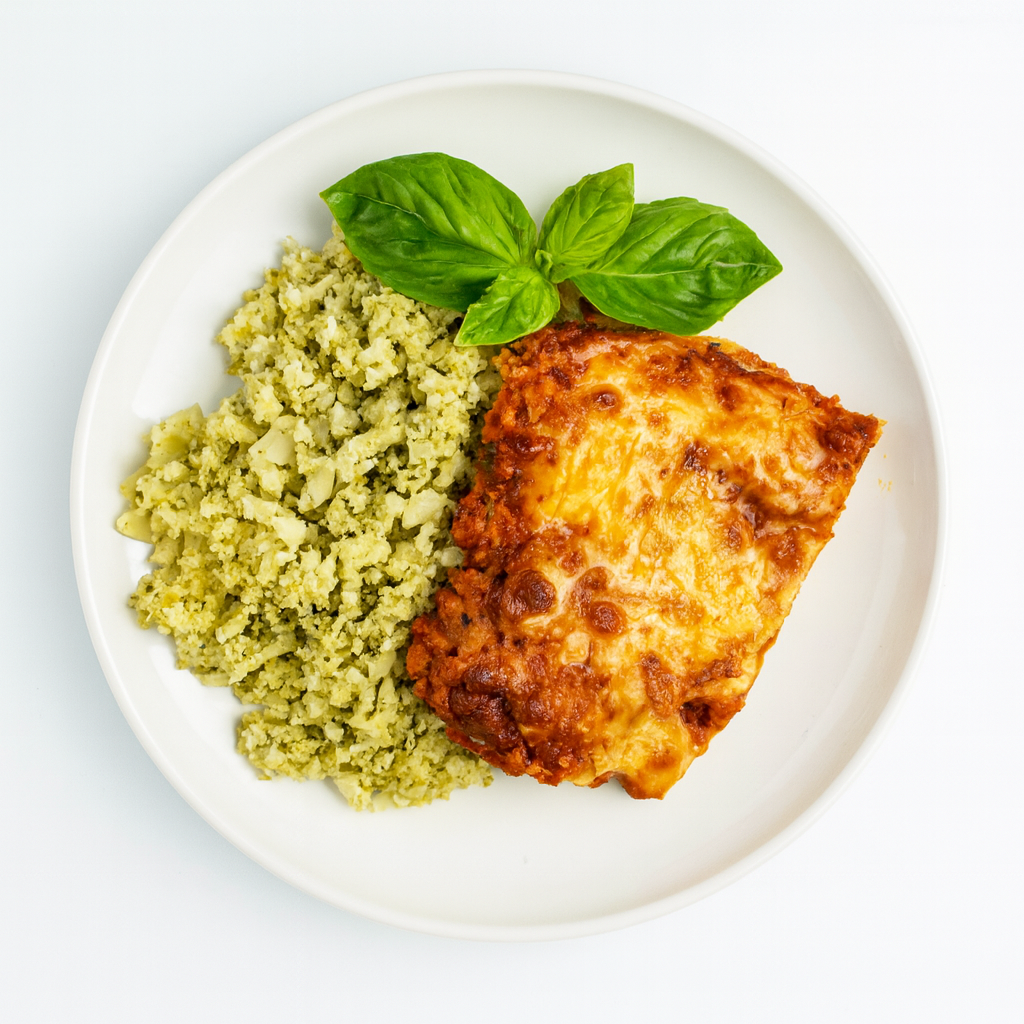 KETO Chicken Parmesan with Cauliflower Pesto Risotto